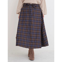 ウエストリボンフレアスカート（無地・チェック柄）