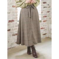 ウエストリボンフレアスカート(無地・チェック柄)