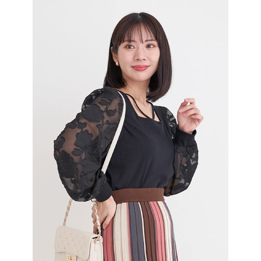 スクエアネック袖花柄シアープルオーバー11