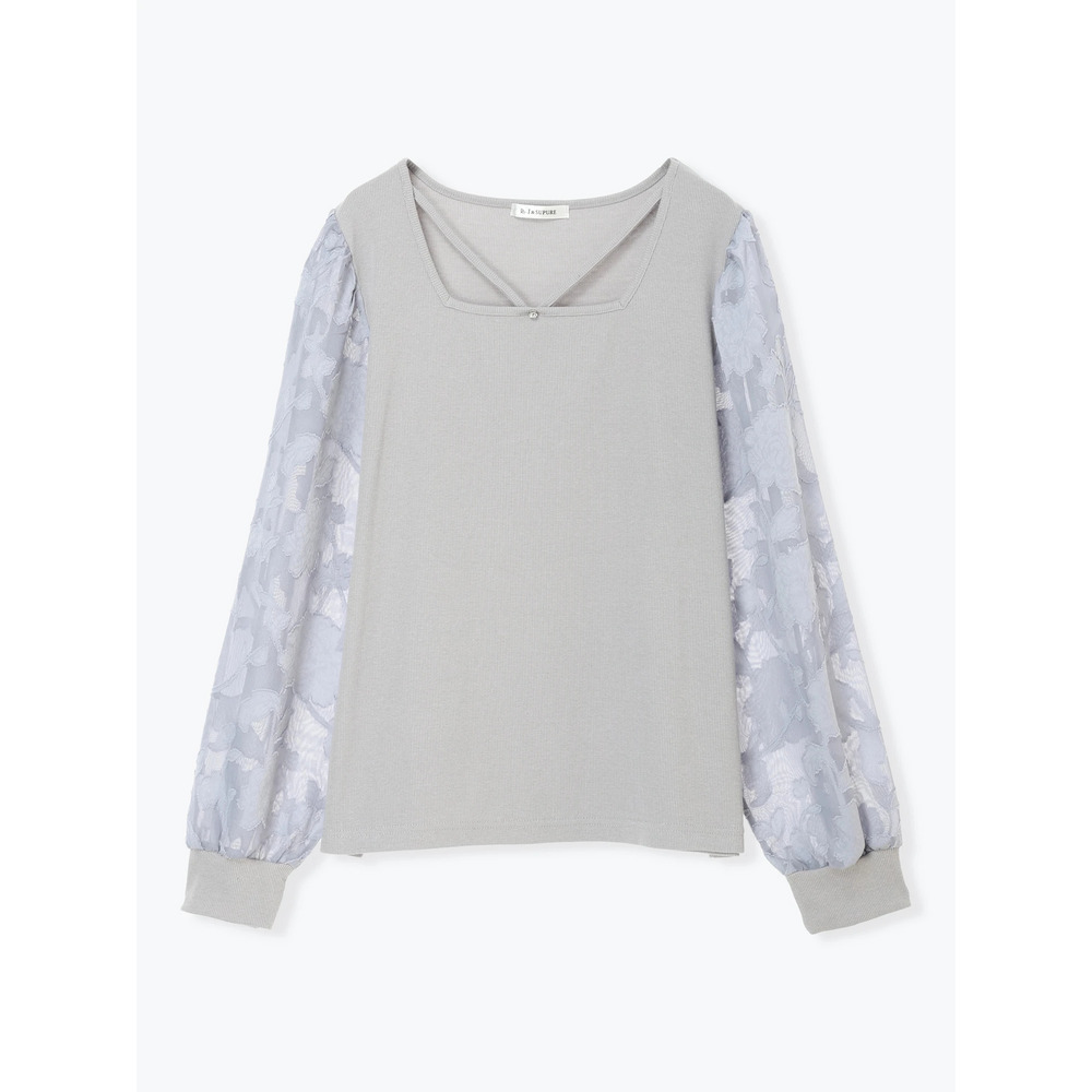 スクエアネック袖花柄シアープルオーバー26