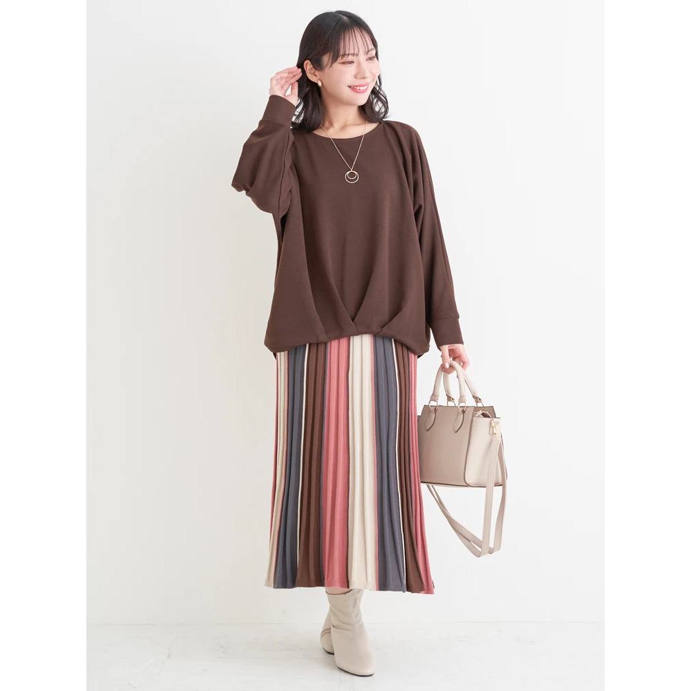 アクセサリー付き裾タックドルマンプルオーバー8