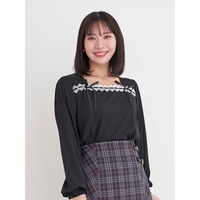 レース×リボンスクエアネックトップス