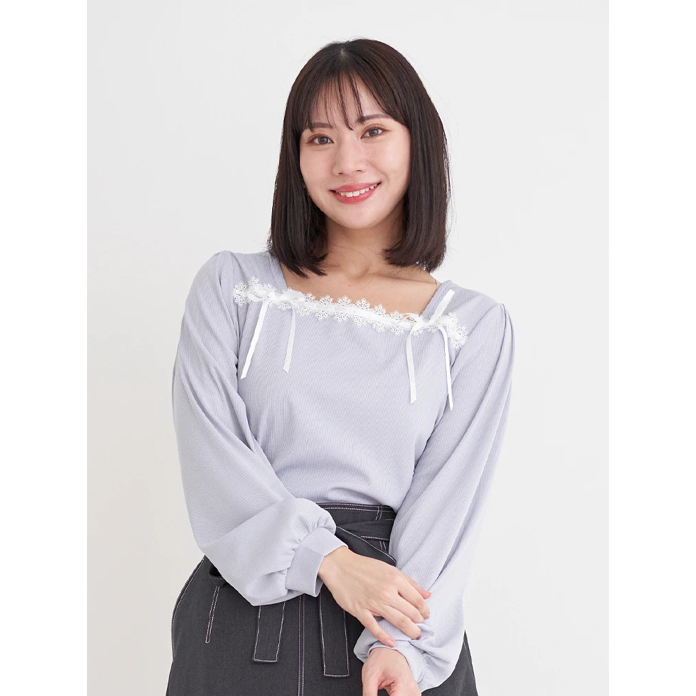 レース×リボンスクエアネックトップス12