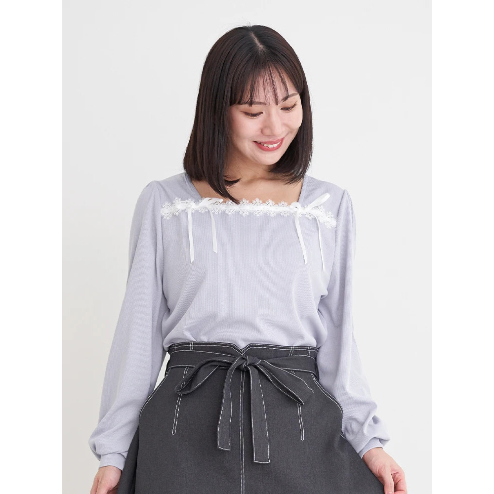 レース×リボンスクエアネックトップス14