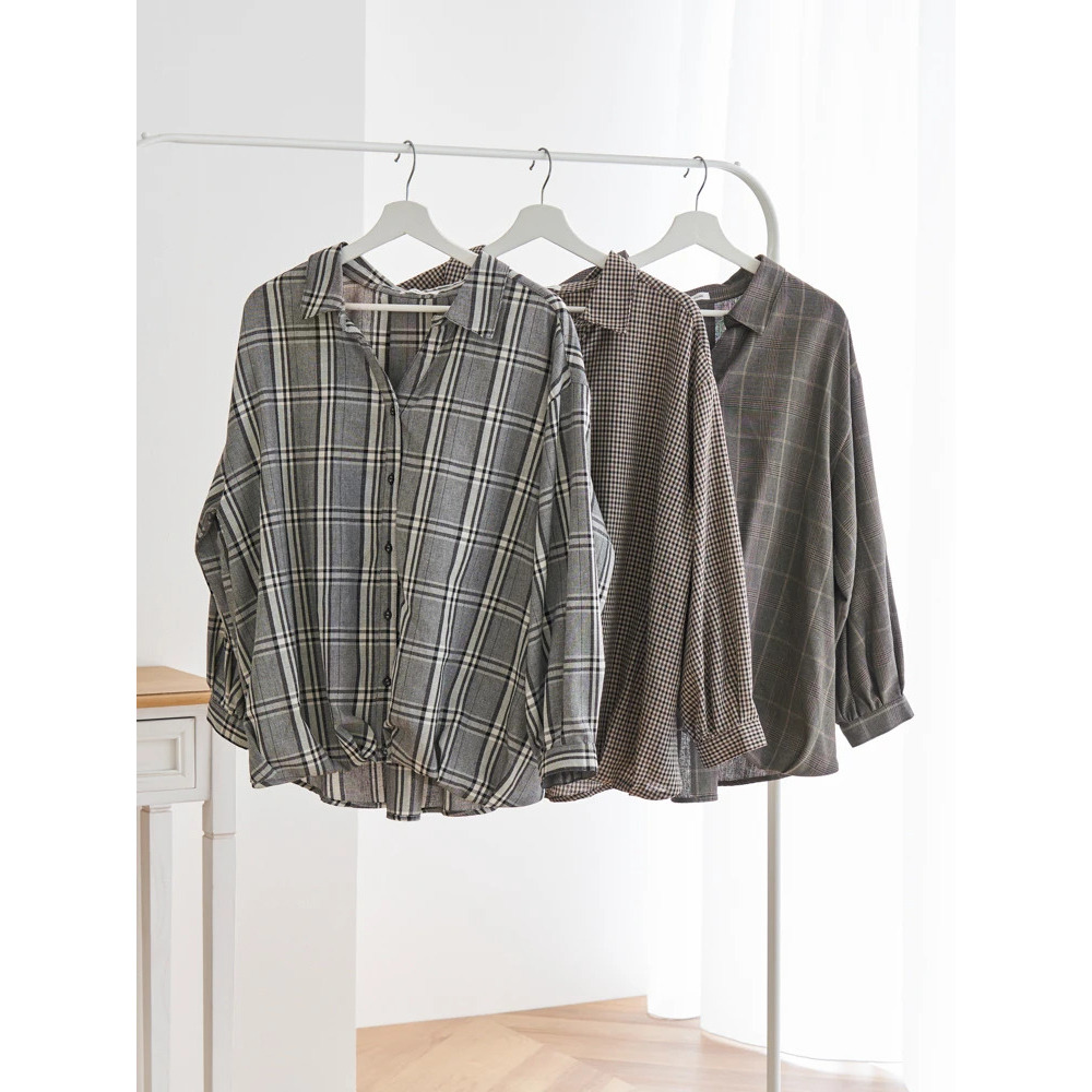 チェック柄バックレースアップスキッパーシャツ10