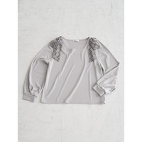 チェック柄ショルダーリボントップス