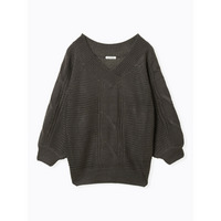 ケーブル編みVネックオフショルニットトップス