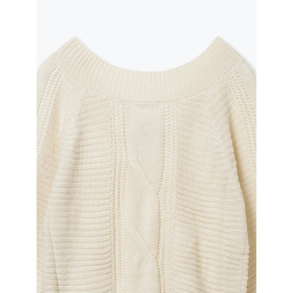 ケーブル編みVネックオフショルニットトップス20