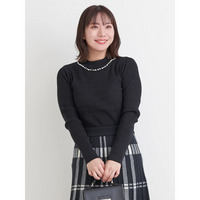 プチハイネックビジュー付きラメニットトップス