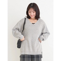 畦編み袖ボリュームニットトップス