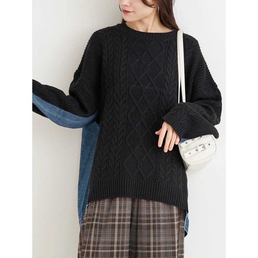 デニム切替ニットトップス10