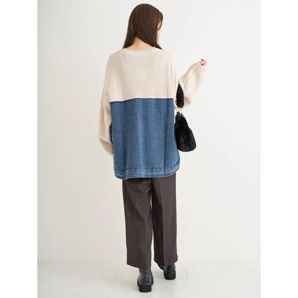 デニム切替ニットトップス9
