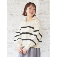 ボーダー柄スポンディッシュハーフZIPニットトップス