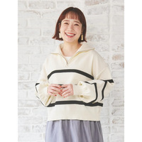 ボーダー柄スポンディッシュハーフZIPニットトップス