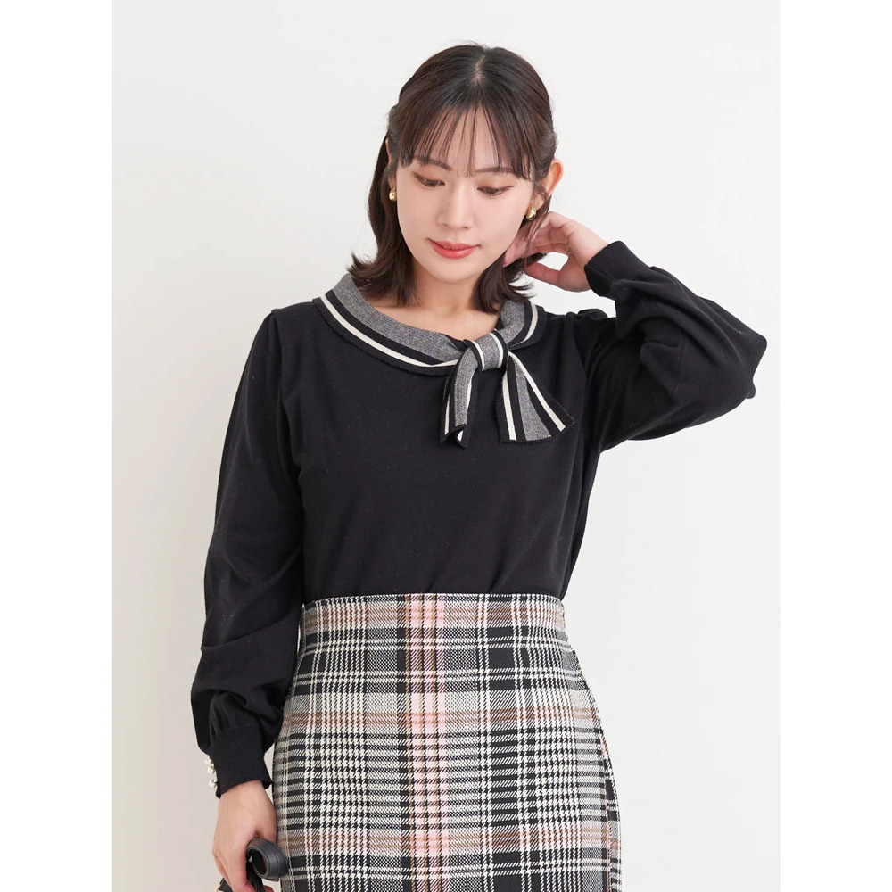 襟リボンニットトップス10