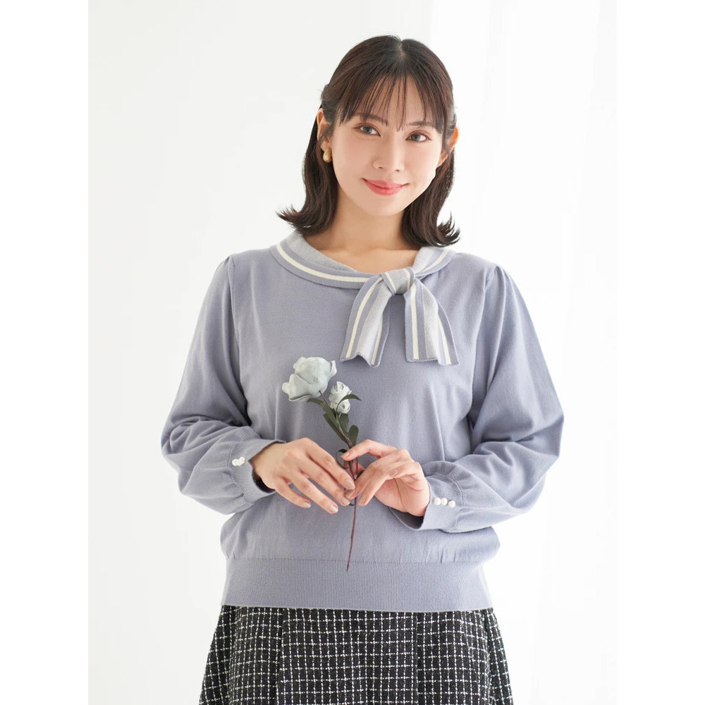 襟リボンニットトップス19