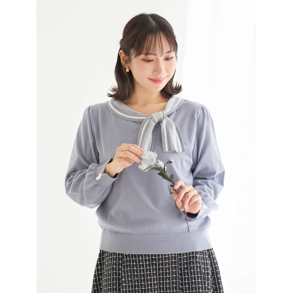 襟リボンニットトップス20