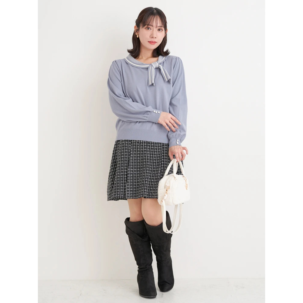 襟リボンニットトップス21