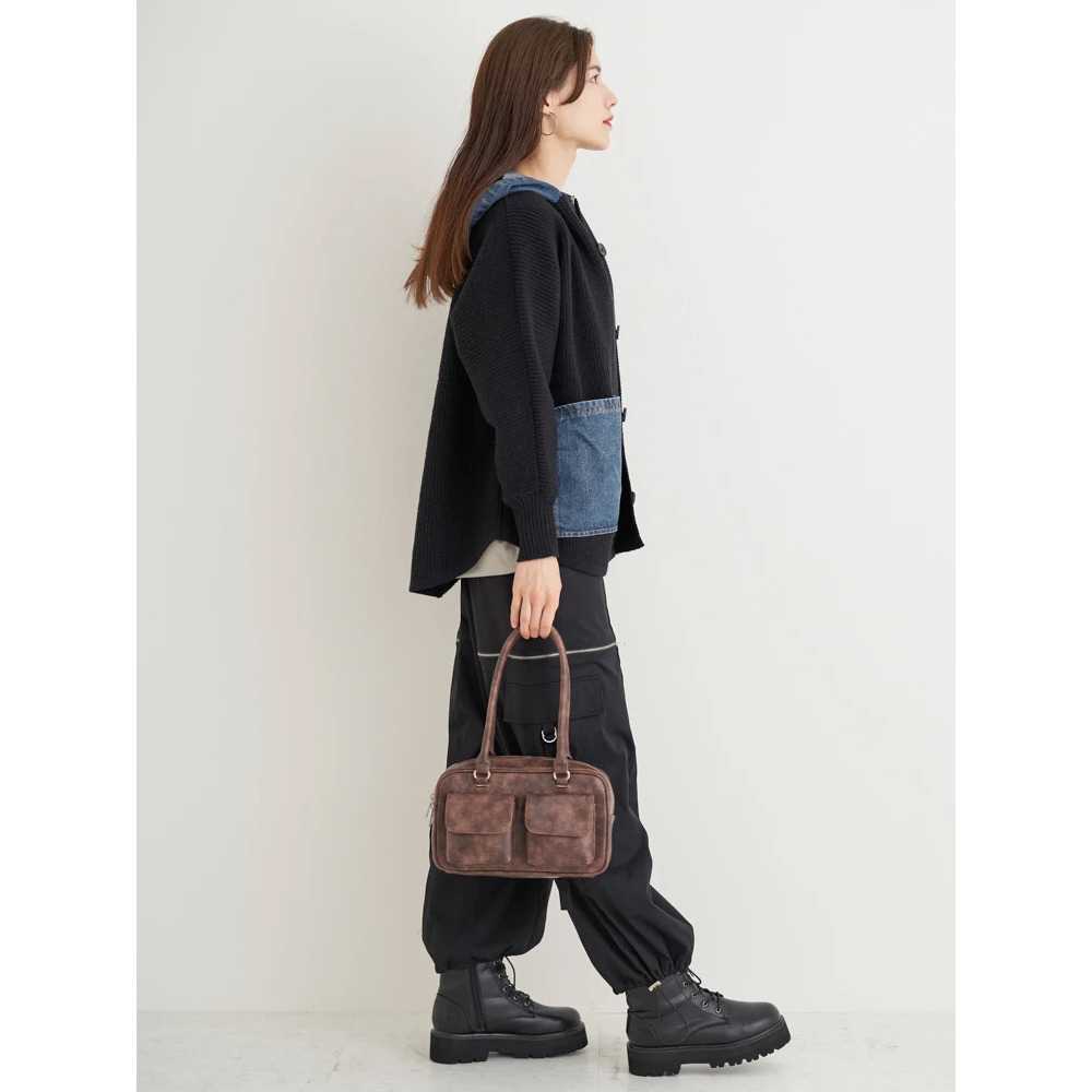 デニム切り替えフード付きニットカーディガン15