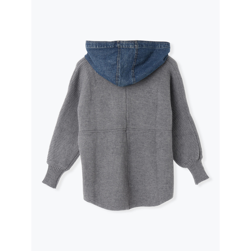 デニム切り替えフード付きニットカーディガン19