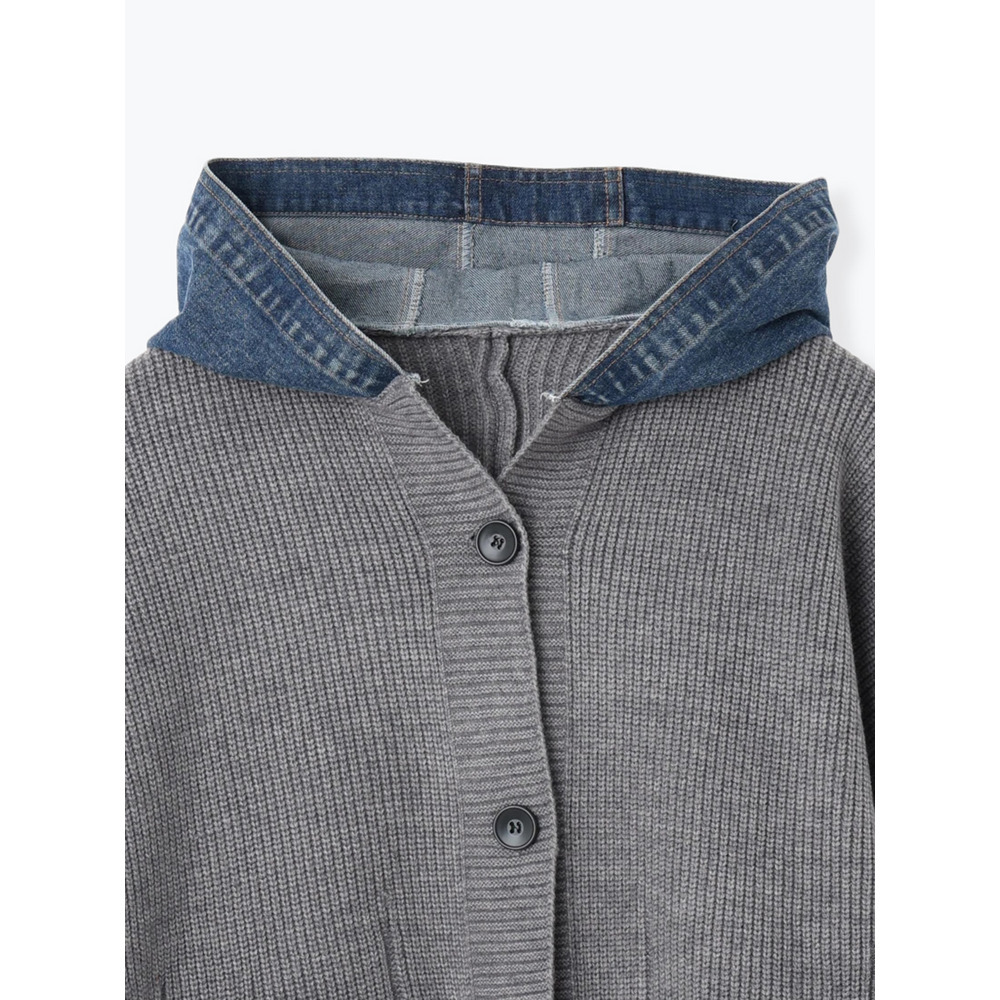 デニム切り替えフード付きニットカーディガン20