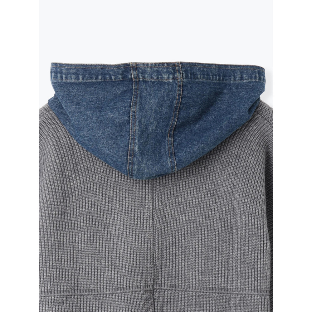 デニム切り替えフード付きニットカーディガン23