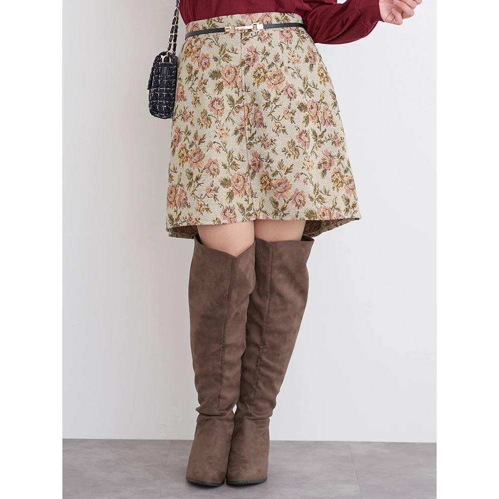 ベルト付きゴブラン花柄ミニスカート10