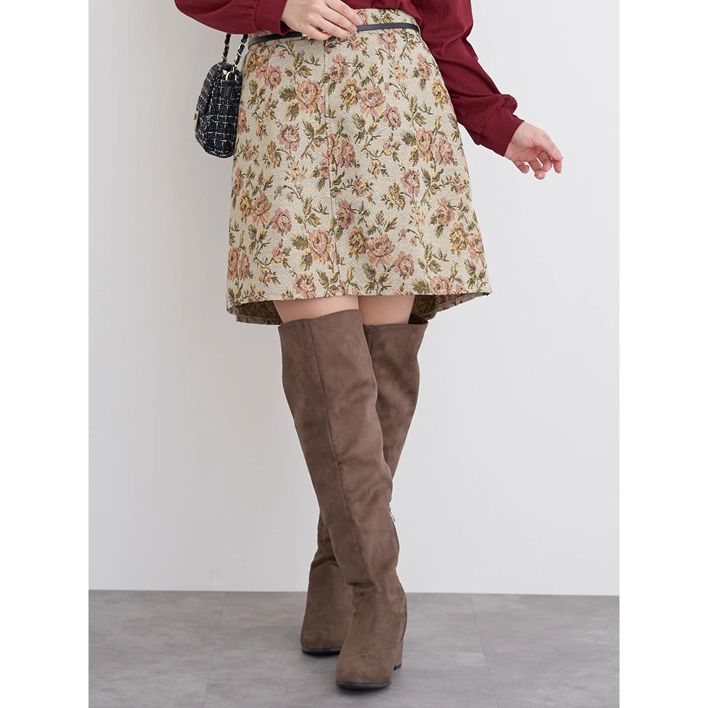 ベルト付きゴブラン花柄ミニスカート11