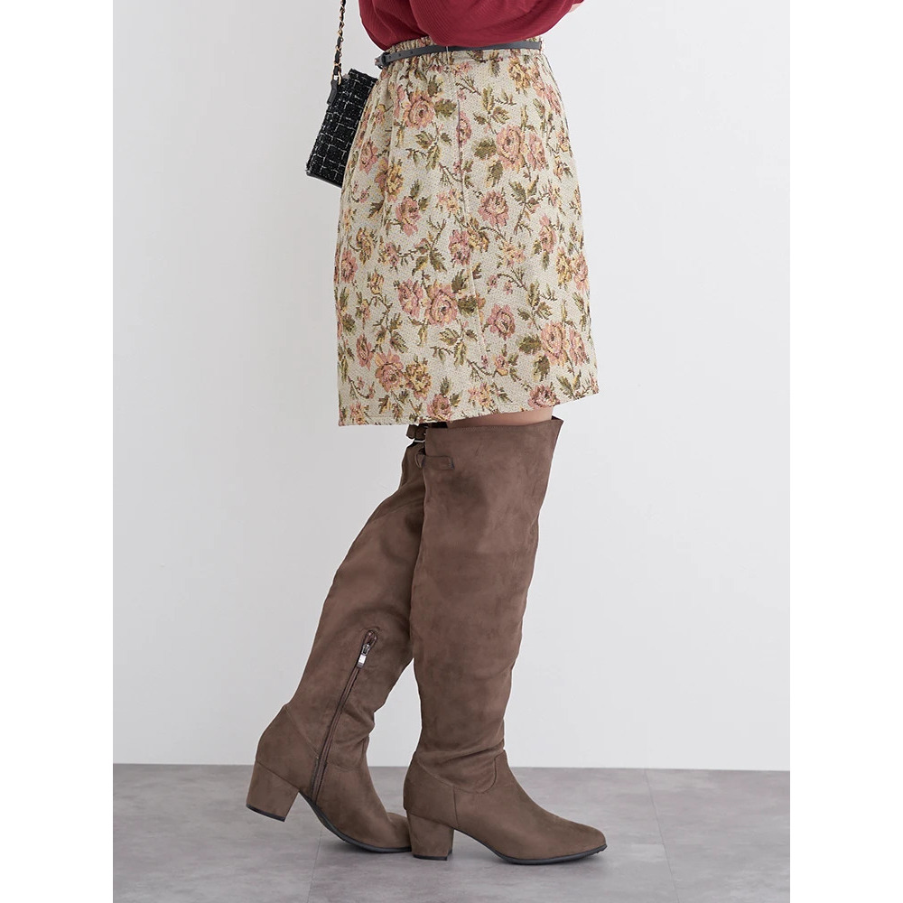 ベルト付きゴブラン花柄ミニスカート12