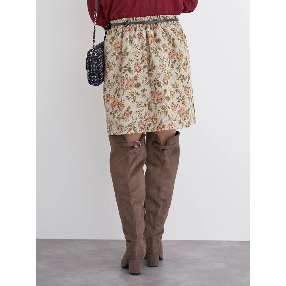 ベルト付きゴブラン花柄ミニスカート13