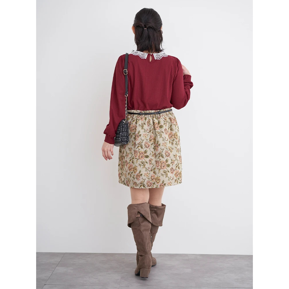 ベルト付きゴブラン花柄ミニスカート18