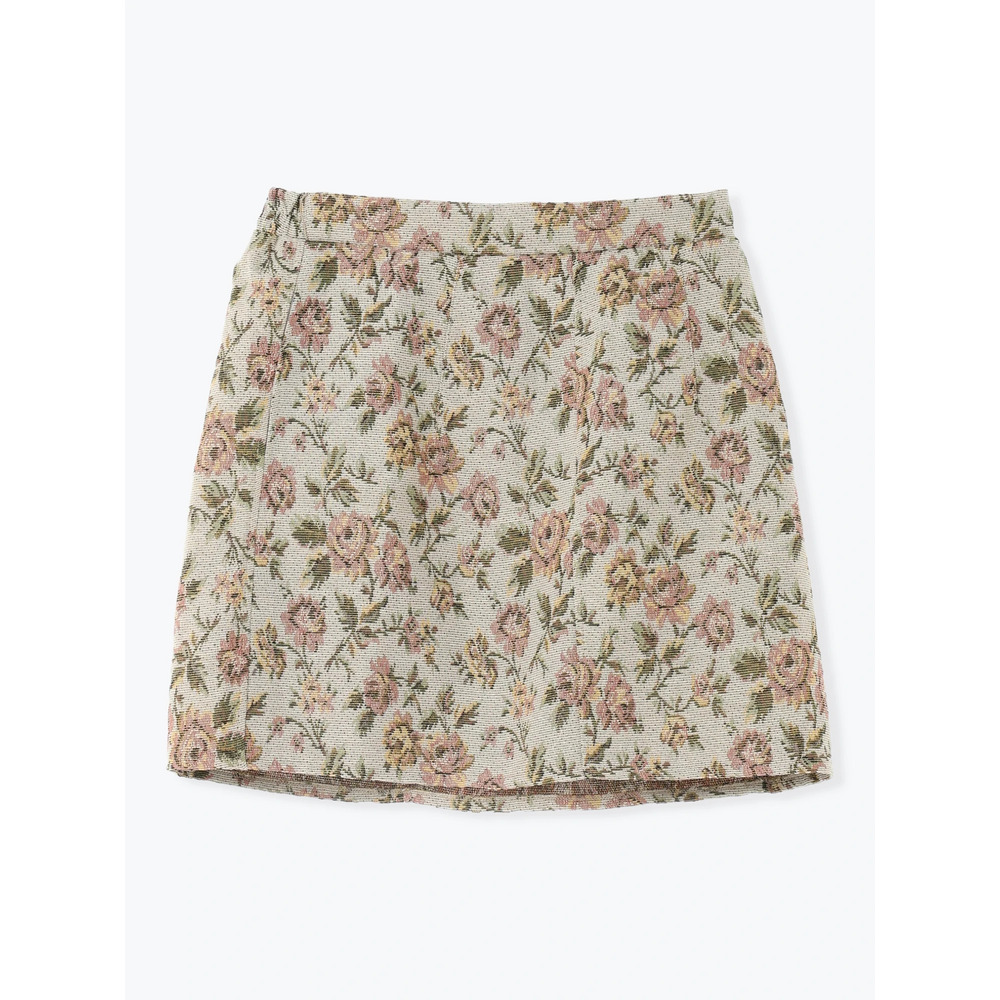 ベルト付きゴブラン花柄ミニスカート20