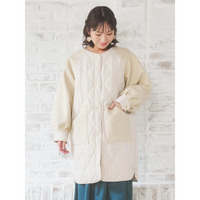 異素材切り替えキルティングコート