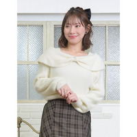 リボンオフショルフェザーニットトップス