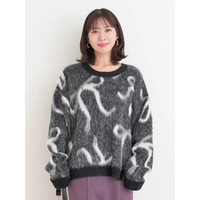 リボンジャガードフェザーニットトップス