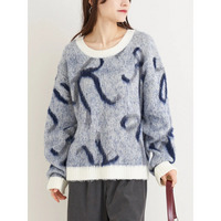 リボンジャガードフェザーニットトップス