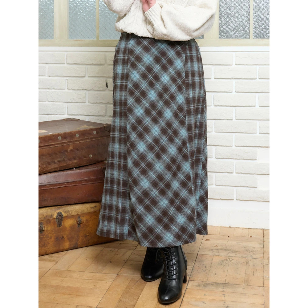 バイアス切り替えチェック柄Aラインスカート2