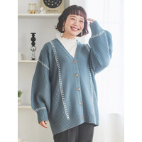 配色ステッチVネックカーディガン