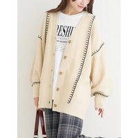 配色ステッチVネックカーディガン