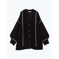 配色ステッチVネックカーディガン