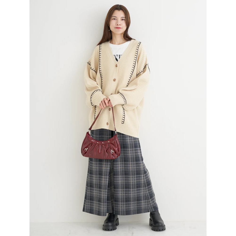 配色ステッチVネックカーディガン27