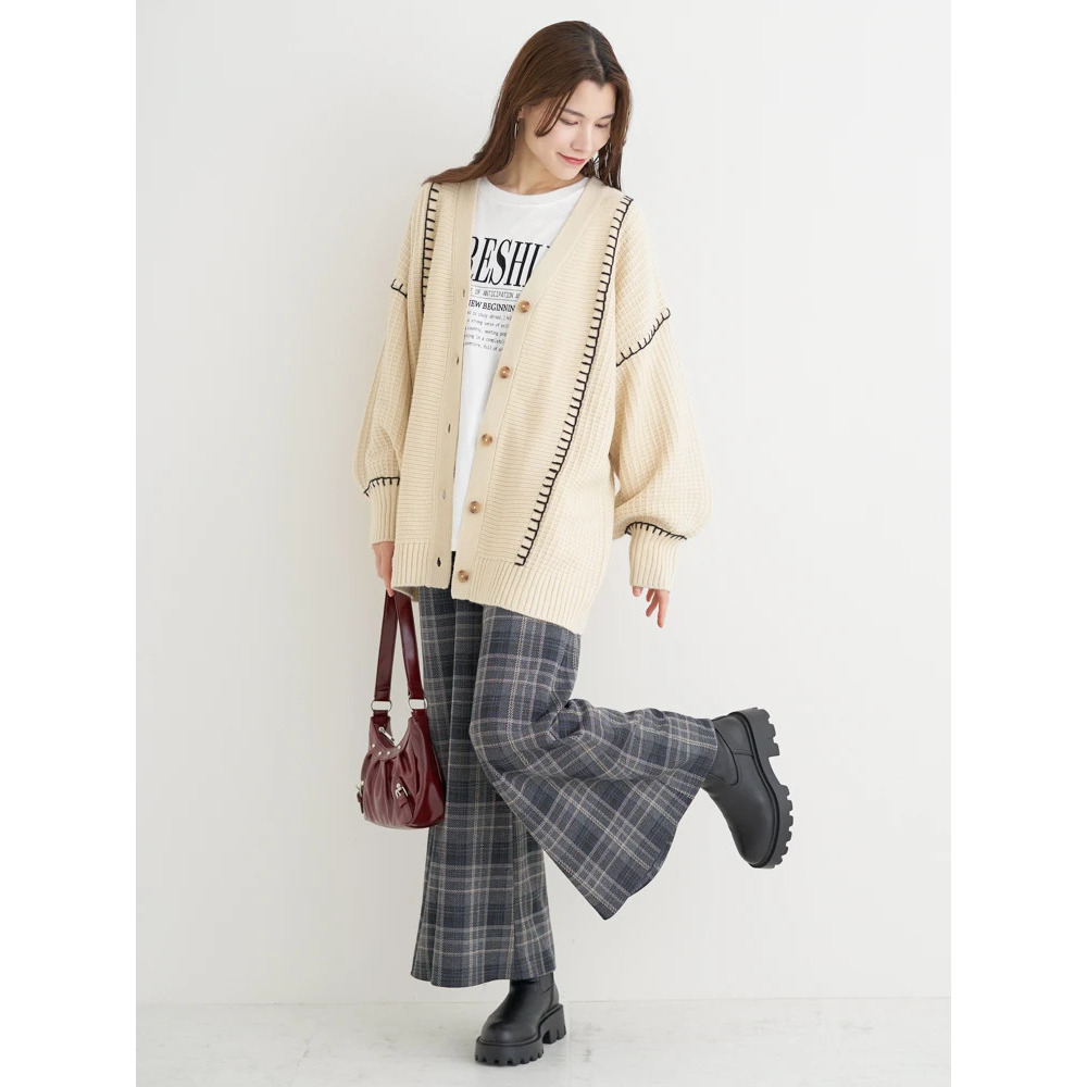 配色ステッチVネックカーディガン28