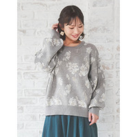 ラメ入り花柄ジャガードニットトップス