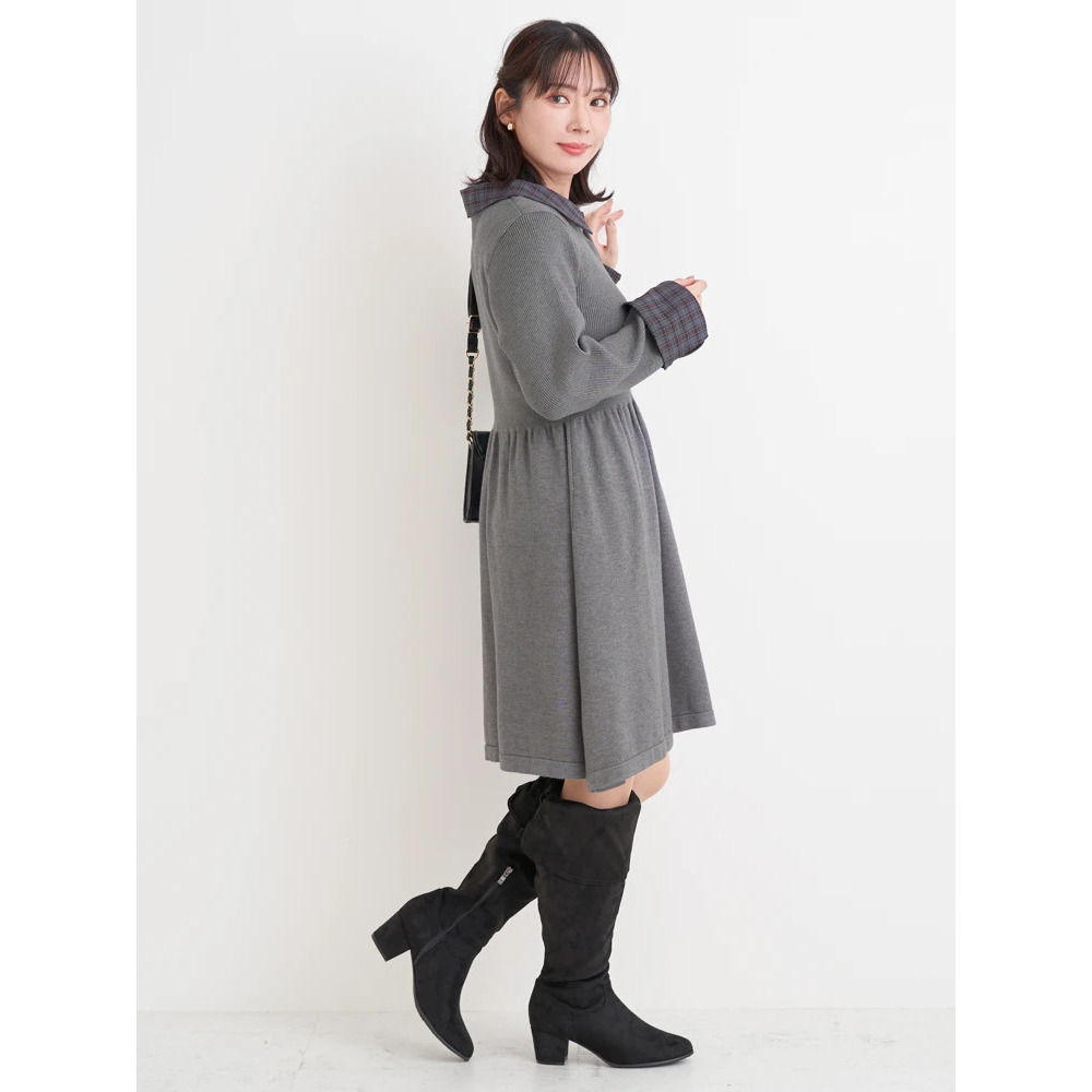 【WEB限定】チェック襟ニットワンピース3