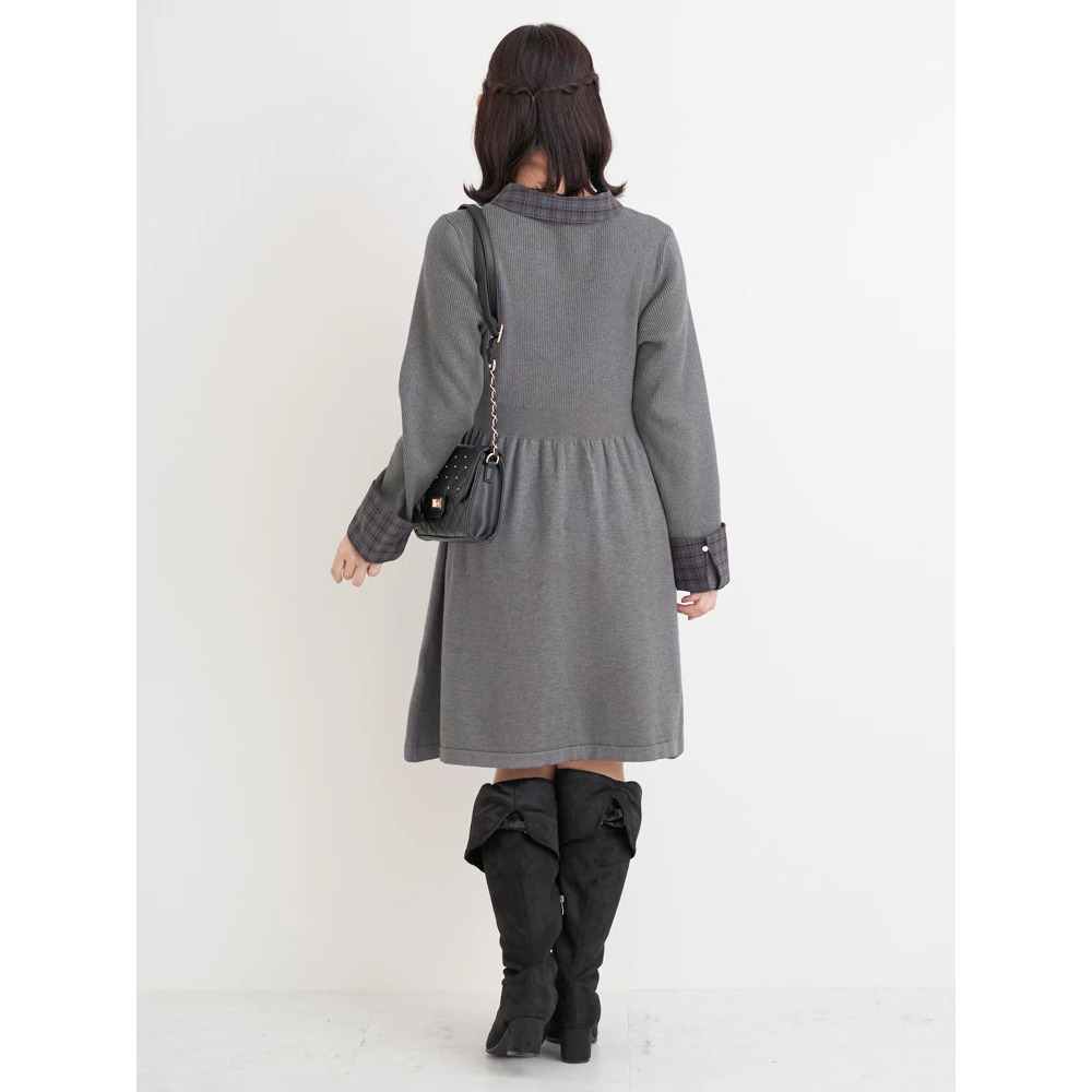【WEB限定】チェック襟ニットワンピース4