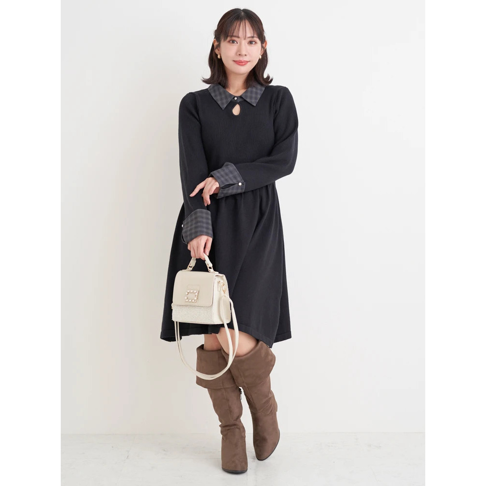 【WEB限定】チェック襟ニットワンピース5