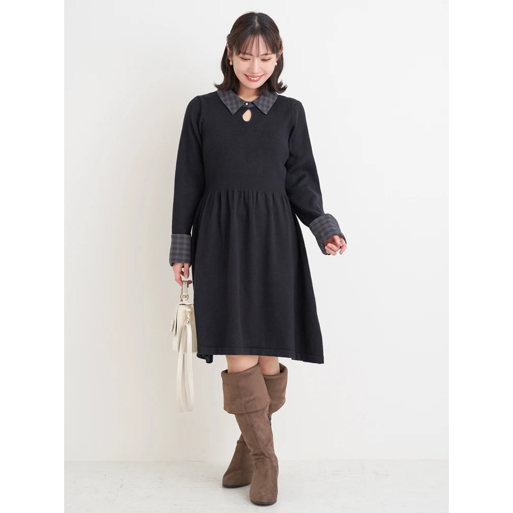 【WEB限定】チェック襟ニットワンピース6