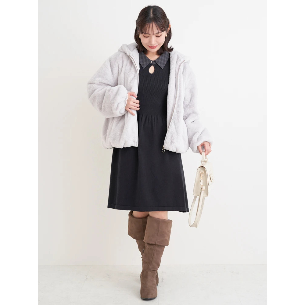 【WEB限定】チェック襟ニットワンピース7