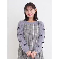 袖リボン×パールリブトップス