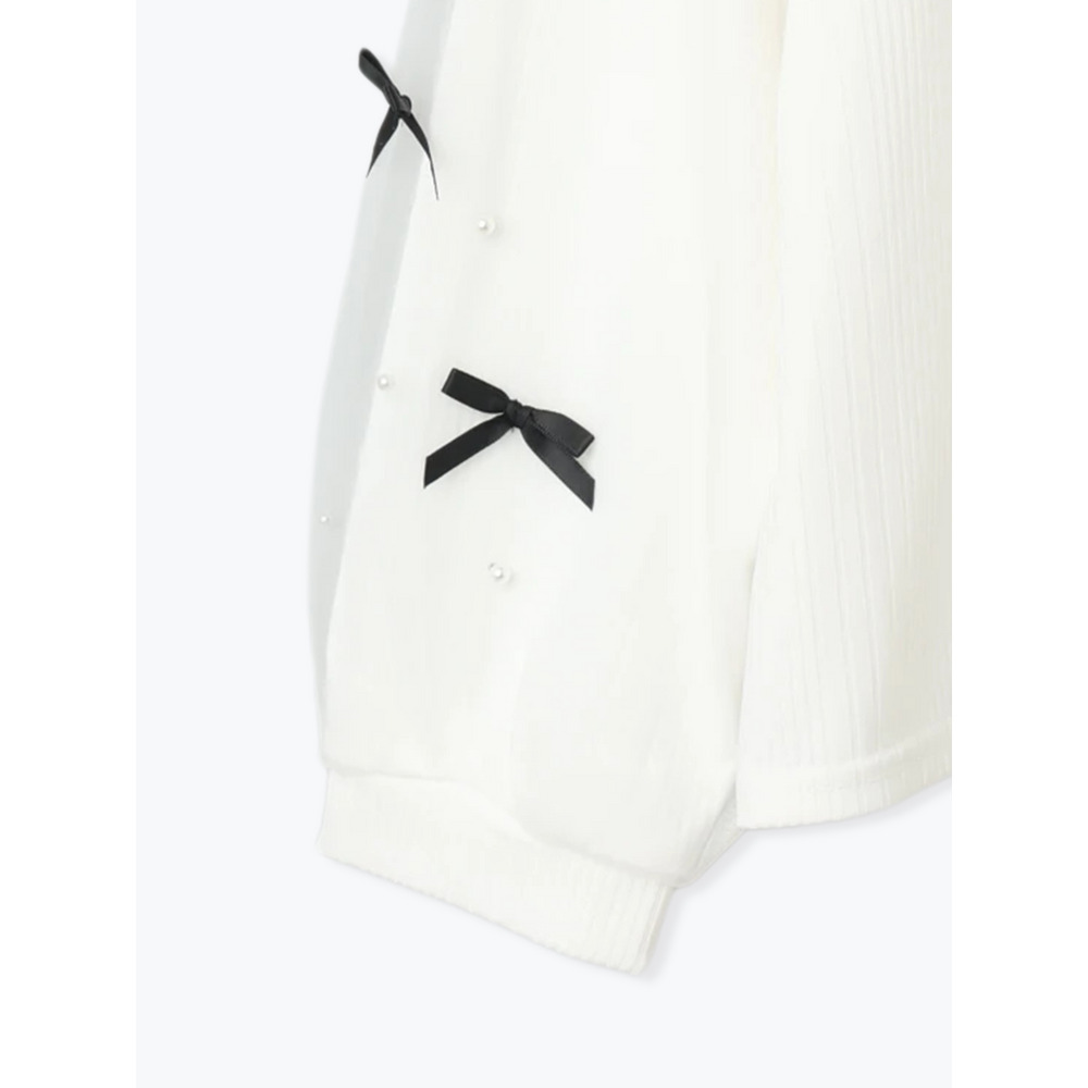 袖リボン×パールリブトップス30